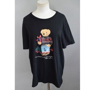 Polo Ralph Lauren T-Shirt XL Black Polo Bear Holiday Custom Slim Fit Mens Tee
